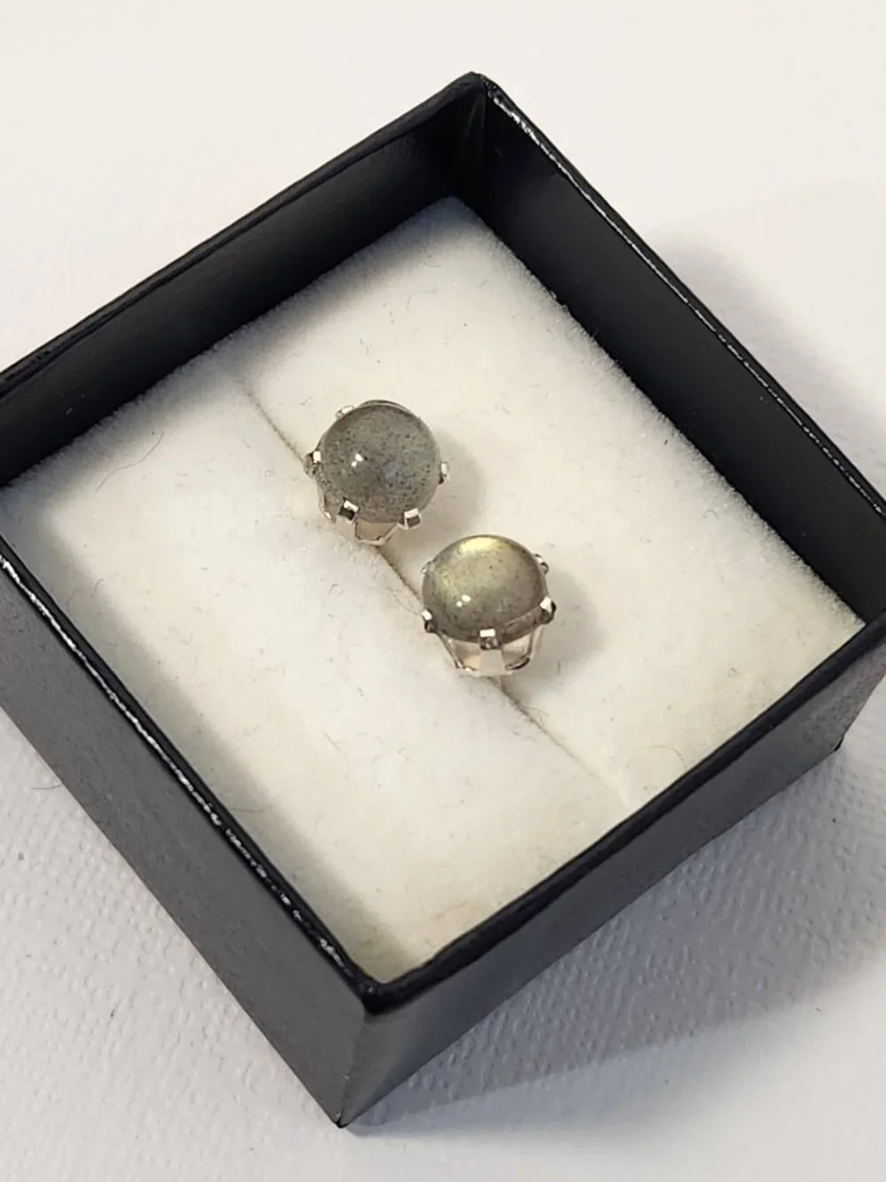 Natural Malagasy Labradorite 9mm Round Stud Earrings 925 Sterling Silver